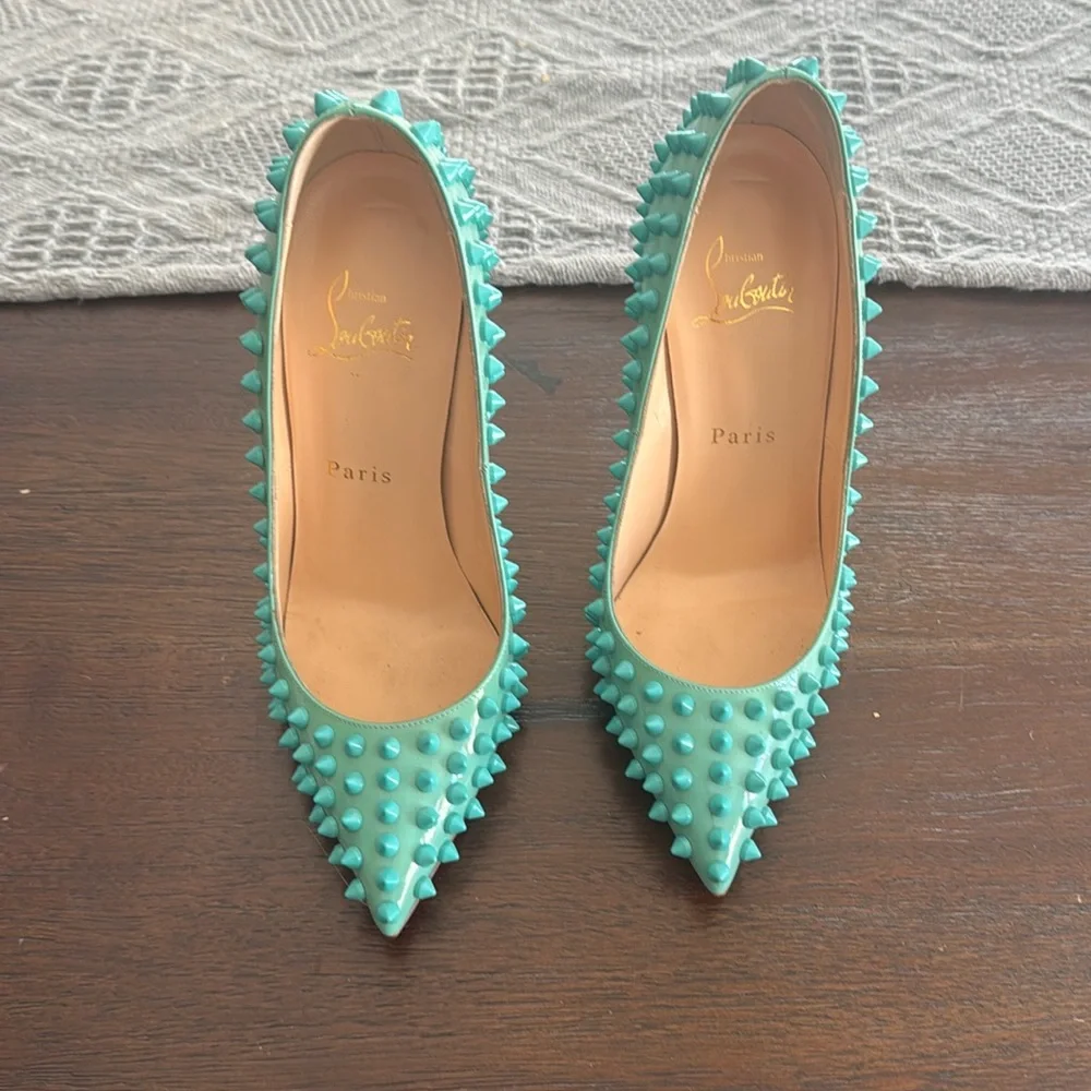 Christian Louboutin 37 pigalles spikes teal - Picture 1 of 6